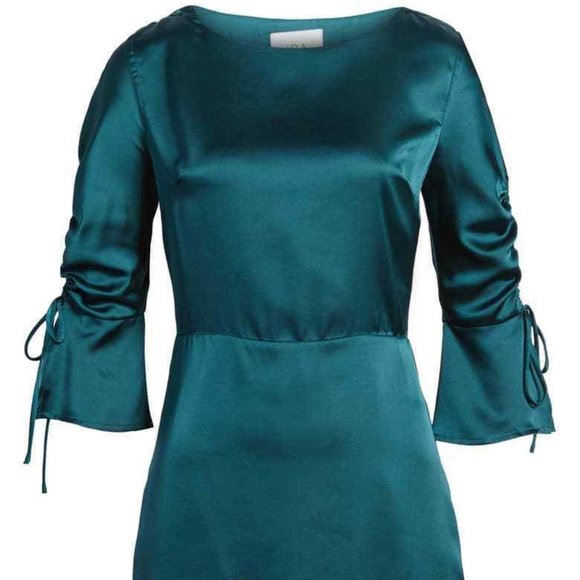 Jewel Green Blue Satin Mini Dress, tie sleeve, open back, Nordstrom, NWT - Picture 2 of 8